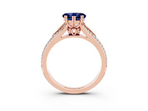 Rose gold Heart Cut Blue Sapphire Split Shank Engagement Ring with Pavé Band_3