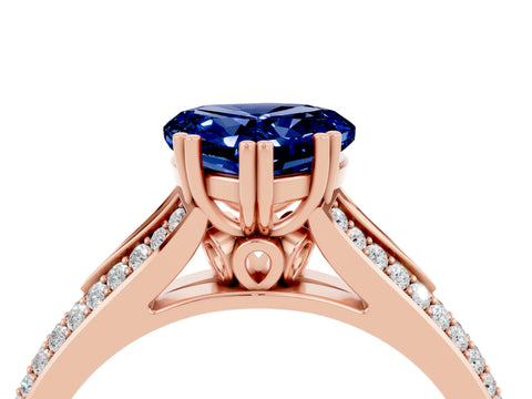 Rose gold Heart Cut Blue Sapphire Split Shank Engagement Ring with Pavé Band_4