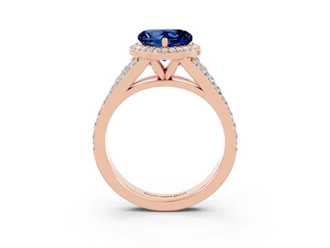 Rose gold Heart Cut Blue Sapphire Split Shank Halo Ring with Four-Prong Setting_15