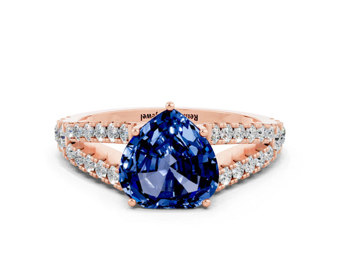 Rose gold Heart Cut Blue Sapphire Split Shank Pavé Engagement Ring with Four-Prong Setting_12
