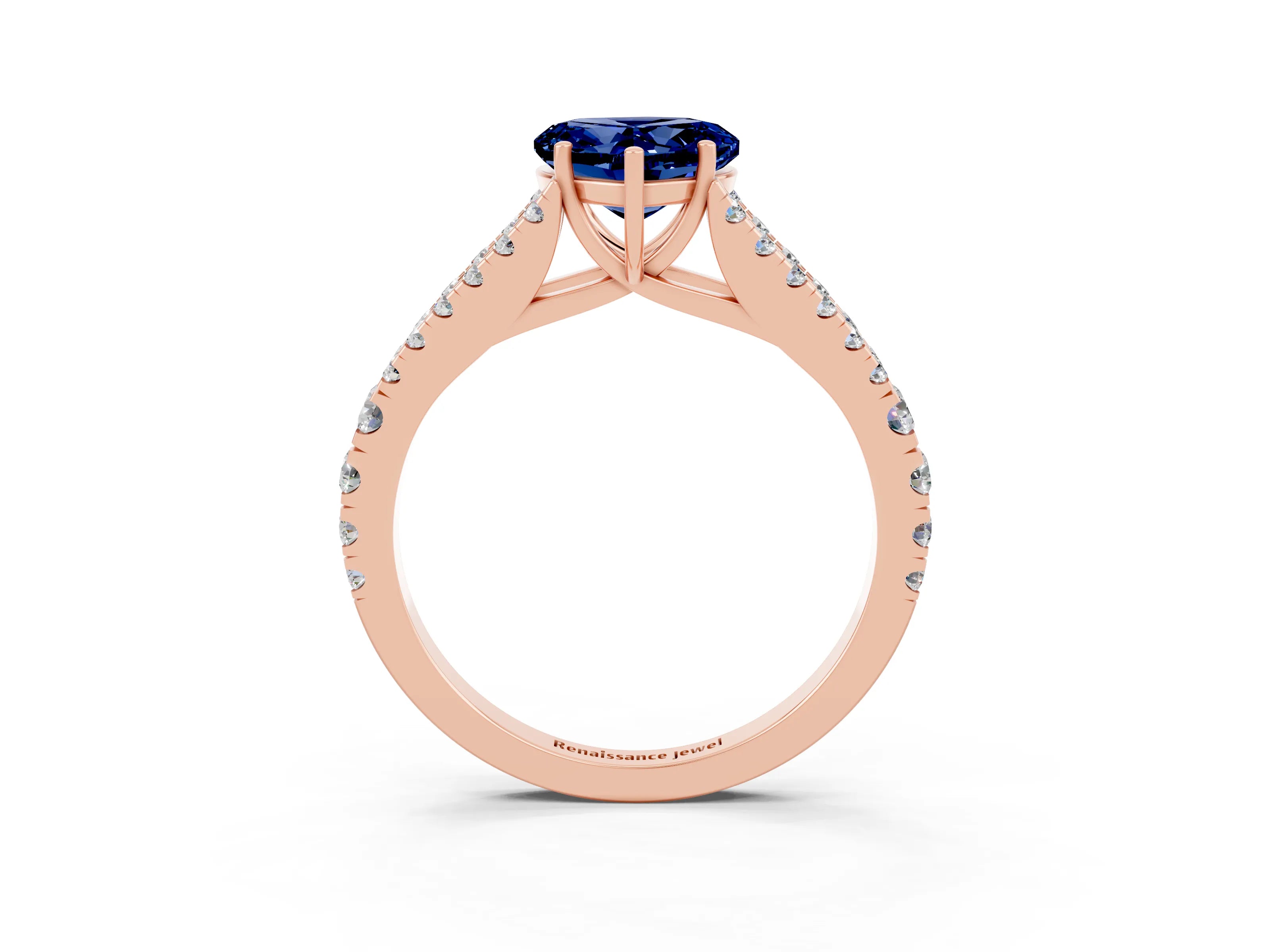 Rose gold Heart Cut Blue Sapphire Split Shank Pavé Engagement Ring with Four-Prong Setting_15