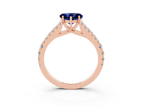 Rose gold Heart Cut Blue Sapphire Split Shank Pavé Engagement Ring with Four-Prong Setting_15