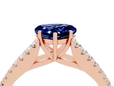 Rose gold Heart Cut Blue Sapphire Split Shank Pavé Engagement Ring with Four-Prong Setting_16