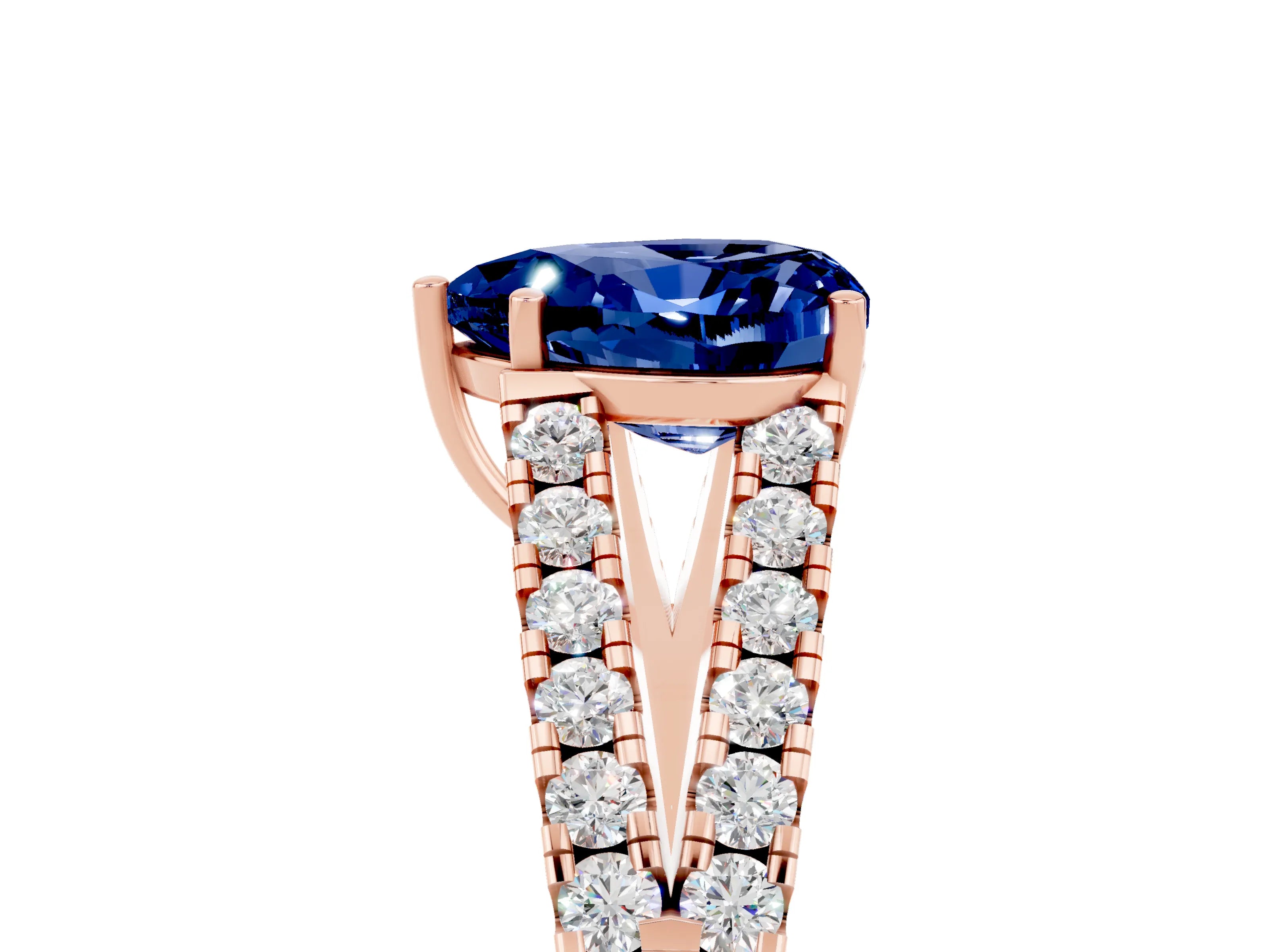 Rose gold Heart Cut Blue Sapphire Split Shank Pavé Engagement Ring with Four-Prong Setting_17