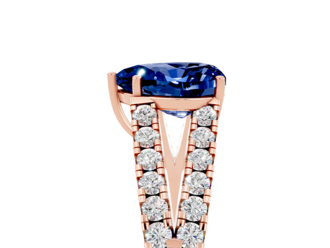 Rose gold Heart Cut Blue Sapphire Split Shank Pavé Engagement Ring with Four-Prong Setting_17