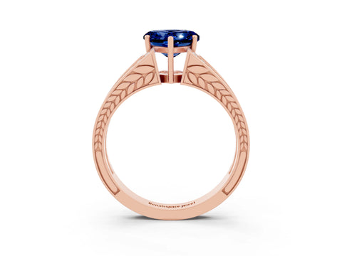 Rose gold Heart Cut Blue Sapphire Split Shank Ring with Pavé Band and Four-Prong Setting_3
