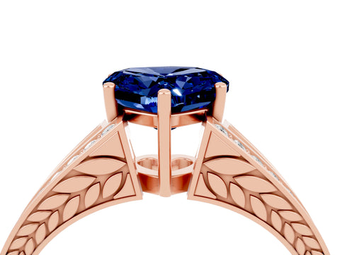 Rose gold Heart Cut Blue Sapphire Split Shank Ring with Pavé Band and Four-Prong Setting_4