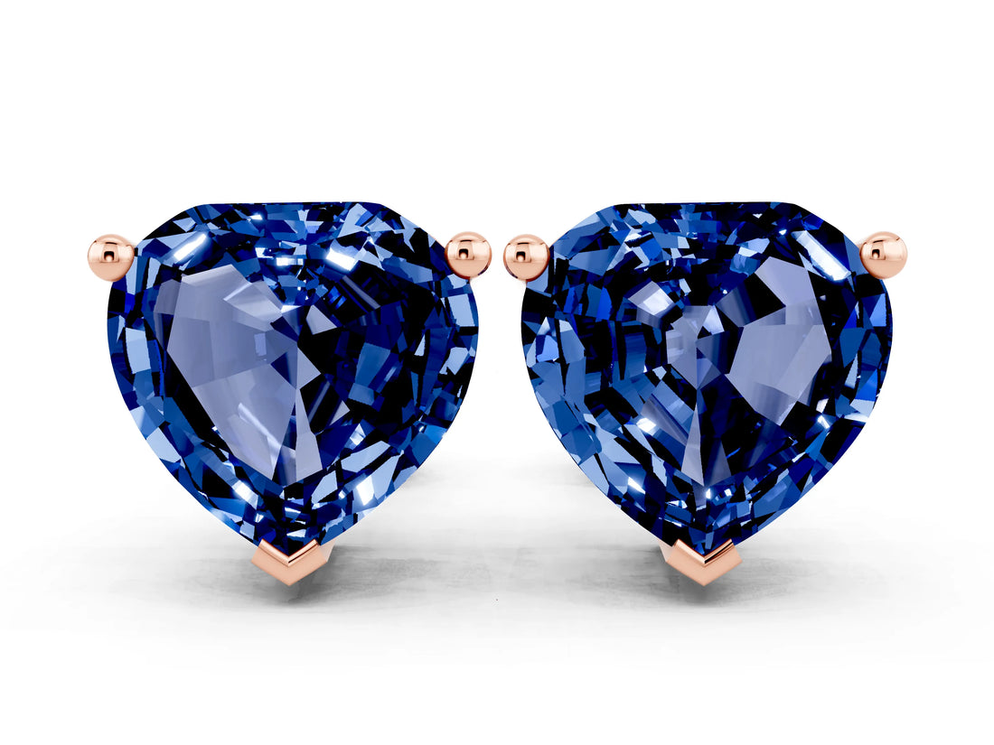 Rose gold Heart Cut Blue Sapphire Stud Earrings_12