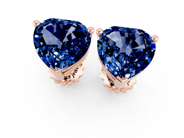 Rose gold Heart Cut Blue Sapphire Stud Earrings