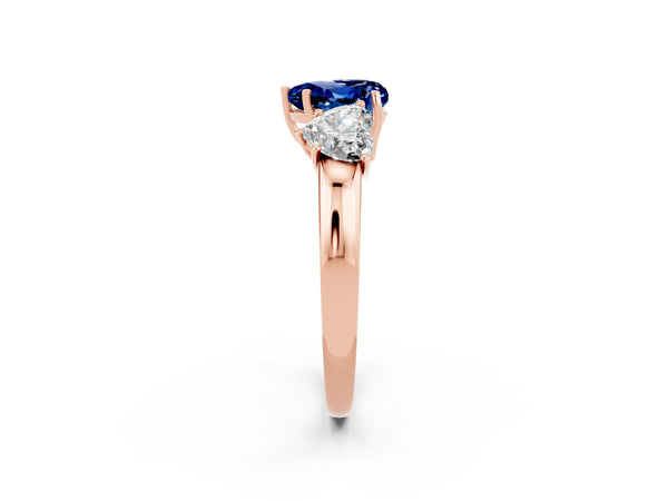 Rose gold Heart Cut Blue Sapphire Three-Stone Ring with Four-Prong Setting and Classic Band