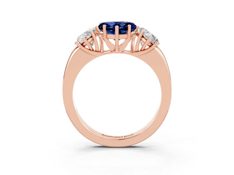Rose gold Heart Cut Blue Sapphire Three-Stone Ring with Four-Prong Setting and Classic Band_3