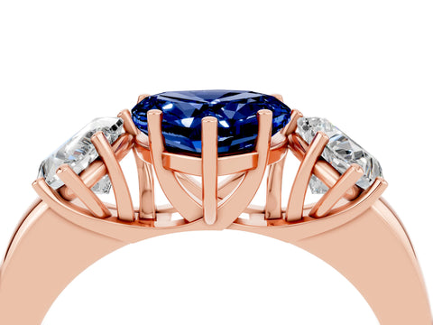 Rose gold Heart Cut Blue Sapphire Three-Stone Ring with Four-Prong Setting and Classic Band_4