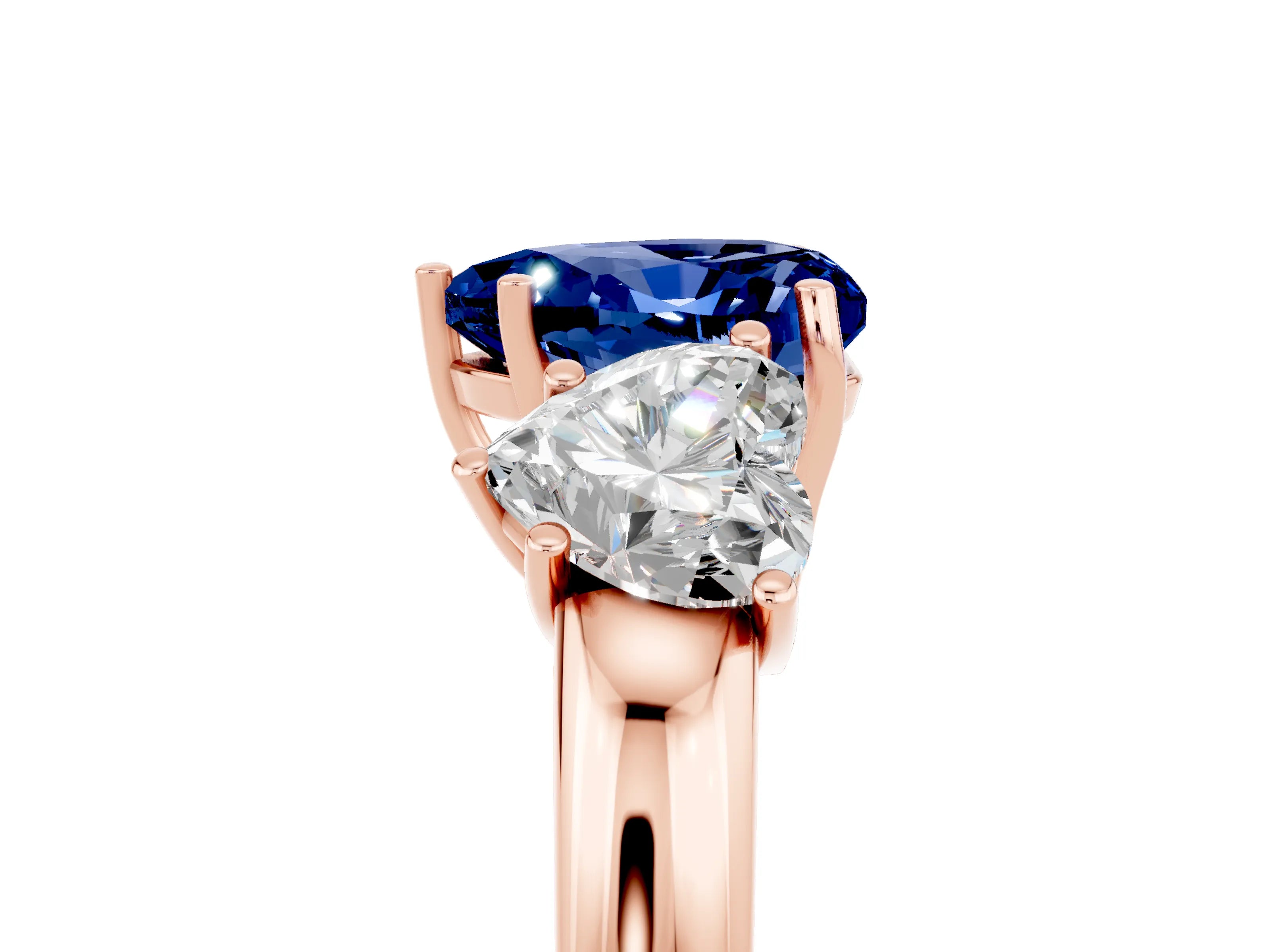 Rose gold Heart Cut Blue Sapphire Three-Stone Ring with Four-Prong Setting and Classic Band_5