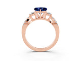 Rose gold Heart Cut Blue Sapphire Three-Stone Ring with Pavé Split Shank and Four-Prong Setting_3