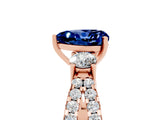 Rose gold Heart Cut Blue Sapphire Three-Stone Ring with Pavé Split Shank and Four-Prong Setting_5