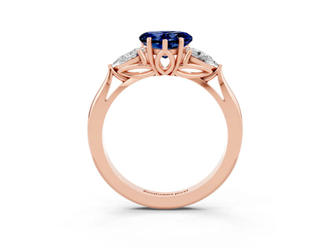 Rose gold Heart Cut Blue Sapphire Three-Stone Ring with Pear Side Stones and Four-Prong Setting_15
