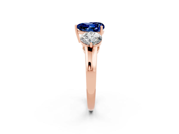 Rose gold Heart Cut Blue Sapphire Three-Stone Ring with Prong Setting and Classic Band