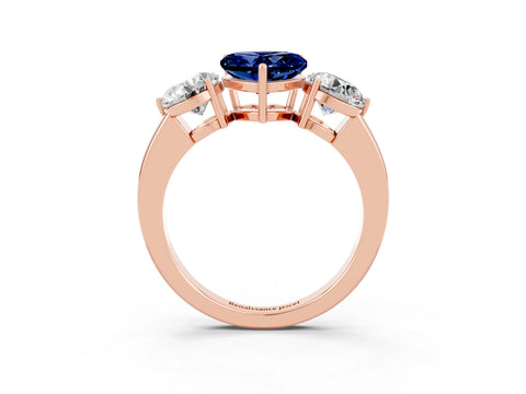 Rose gold Heart Cut Blue Sapphire Three-Stone Ring with Prong Setting and Classic Band_3