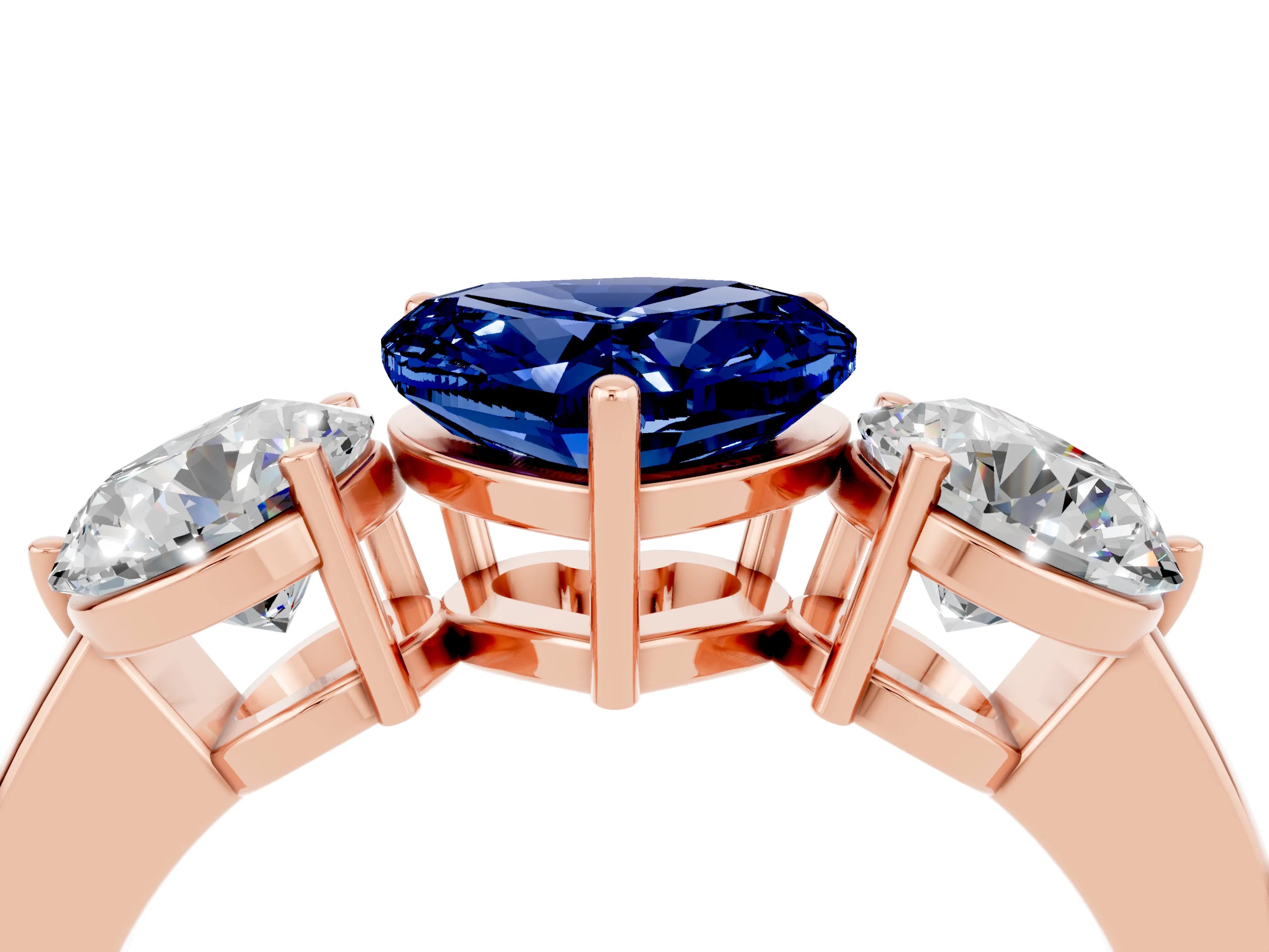 Rose gold Heart Cut Blue Sapphire Three-Stone Ring with Prong Setting and Classic Band_4