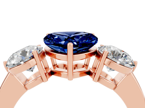 Rose gold Heart Cut Blue Sapphire Three-Stone Ring with Prong Setting and Classic Band_4