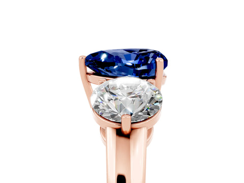 Rose gold Heart Cut Blue Sapphire Three-Stone Ring with Prong Setting and Classic Band_5