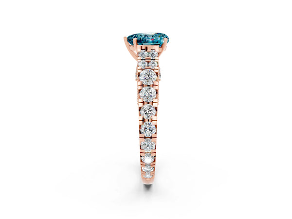 Rose gold Heart Cut Blue Topaz Classic Solitaire Ring with Pavé Band and Four-Prong Setting