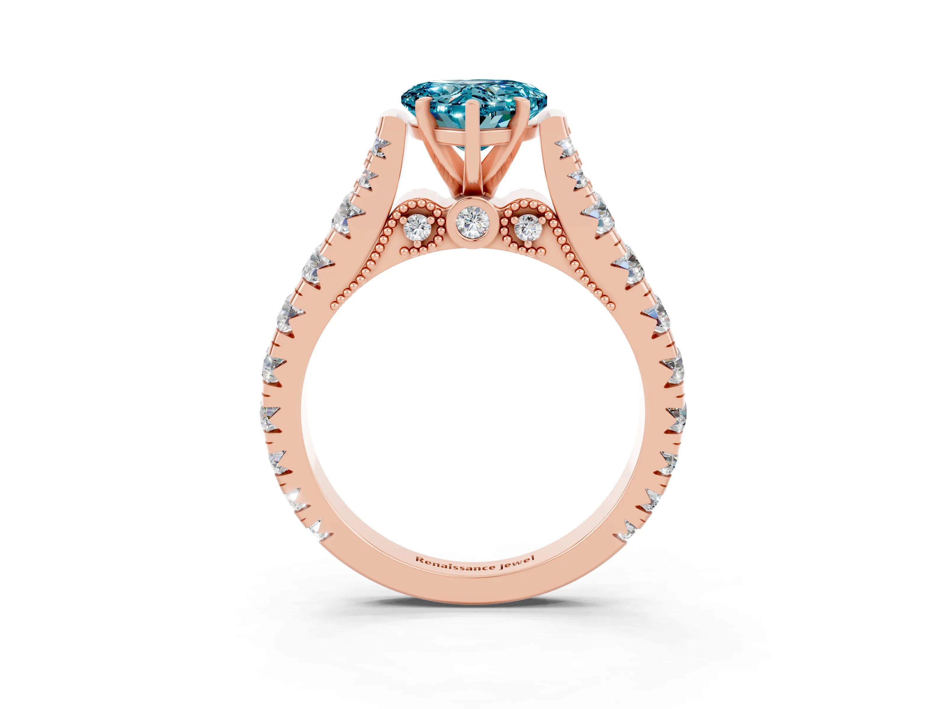 Rose gold Heart Cut Blue Topaz Classic Solitaire Ring with Pavé Band and Four-Prong Setting_3