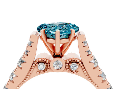 Rose gold Heart Cut Blue Topaz Classic Solitaire Ring with Pavé Band and Four-Prong Setting_4