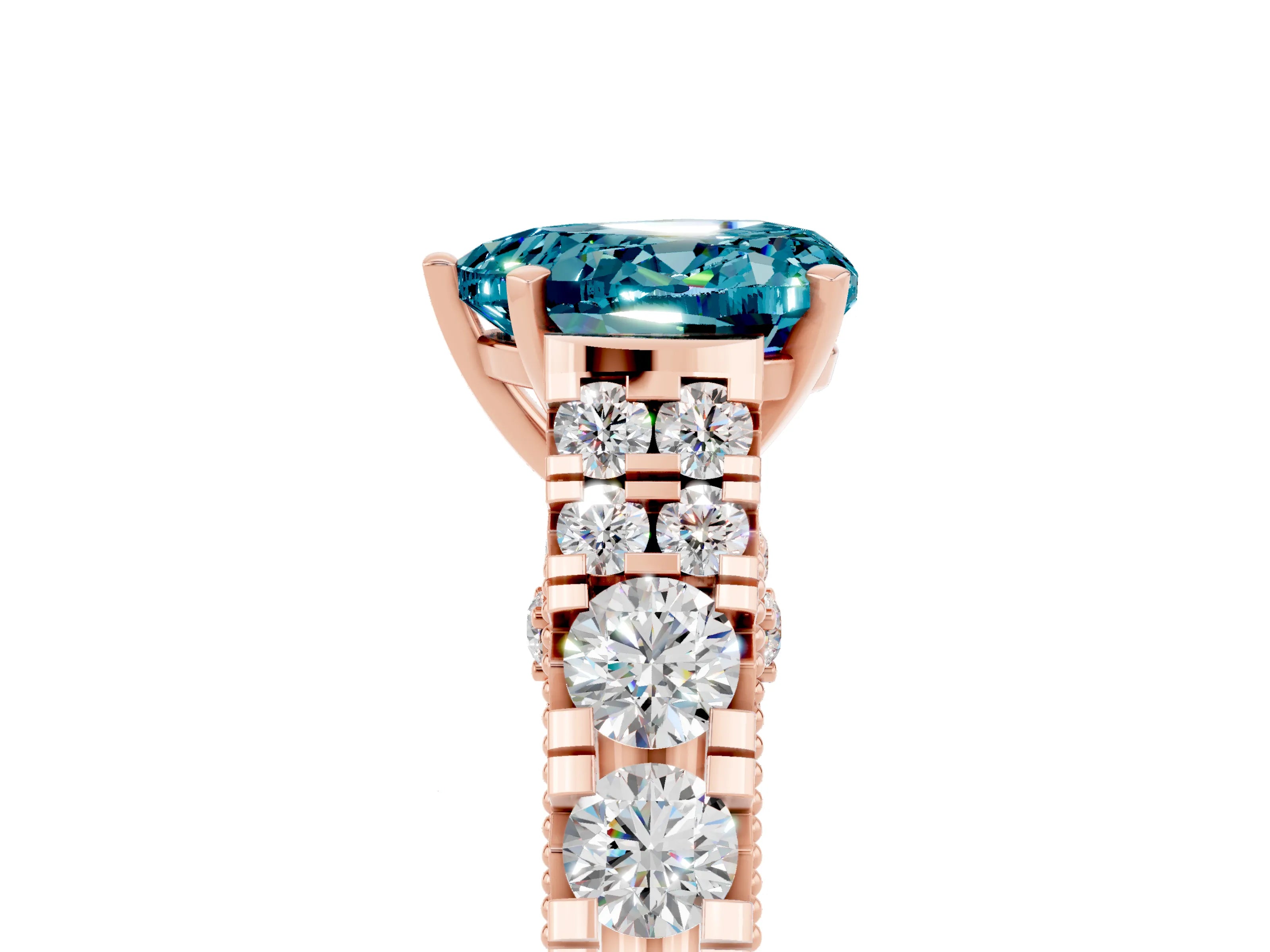 Rose gold Heart Cut Blue Topaz Classic Solitaire Ring with Pavé Band and Four-Prong Setting_5