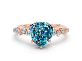 Rose gold Heart Cut Blue Topaz Cluster Side Stone Solitaire Ring with Prong Setting_24