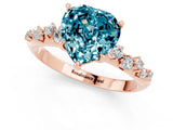 Rose gold Heart Cut Blue Topaz Cluster Side Stone Solitaire Ring with Prong Setting_25