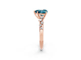 Rose gold Heart Cut Blue Topaz Cluster Side Stone Solitaire Ring with Prong Setting_26