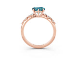 Rose gold Heart Cut Blue Topaz Cluster Side Stone Solitaire Ring with Prong Setting_27
