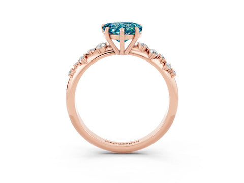 Rose gold Heart Cut Blue Topaz Cluster Side Stone Solitaire Ring with Prong Setting_27