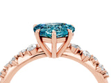 Rose gold Heart Cut Blue Topaz Cluster Side Stone Solitaire Ring with Prong Setting_28