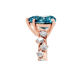Rose gold Heart Cut Blue Topaz Cluster Side Stone Solitaire Ring with Prong Setting_29