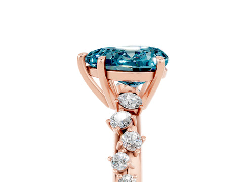 Rose gold Heart Cut Blue Topaz Cluster Side Stone Solitaire Ring with Prong Setting_29