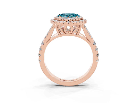 Rose gold Heart Cut Blue Topaz Double Halo Ring with Split Shank and Prong Setting_15