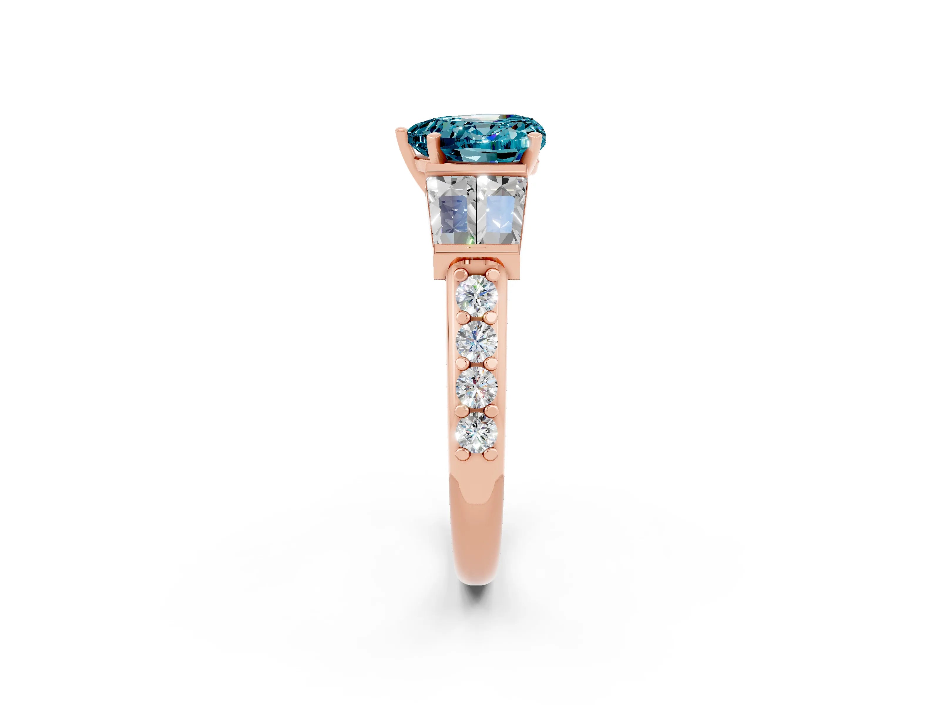 Rose gold Heart Cut Blue Topaz Engagement Ring with Baguette Side Stones and Channel Set Band_2
