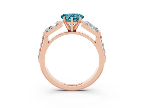Rose gold Heart Cut Blue Topaz Engagement Ring with Baguette Side Stones and Channel Set Band_3
