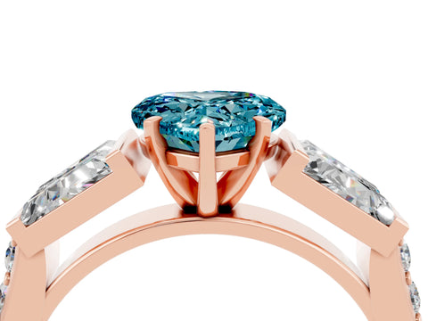 Rose gold Heart Cut Blue Topaz Engagement Ring with Baguette Side Stones and Channel Set Band_4