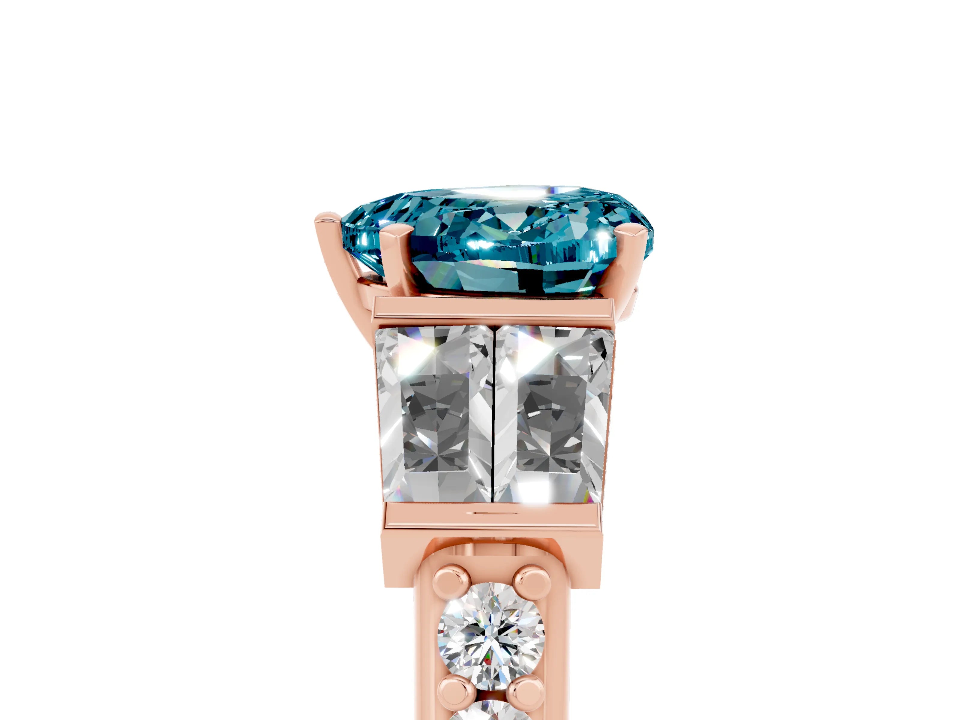 Rose gold Heart Cut Blue Topaz Engagement Ring with Baguette Side Stones and Channel Set Band_5