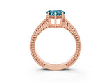 Rose gold Heart Cut Blue Topaz Engagement Ring with Milgrain Channel Set Band and Prong Setting_3