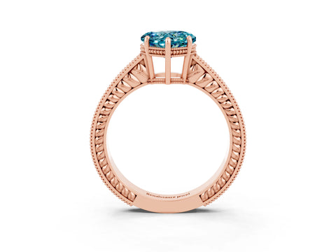 Rose gold Heart Cut Blue Topaz Engagement Ring with Milgrain Channel Set Band and Prong Setting_3