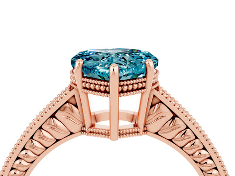 Rose gold Heart Cut Blue Topaz Engagement Ring with Milgrain Channel Set Band and Prong Setting_4