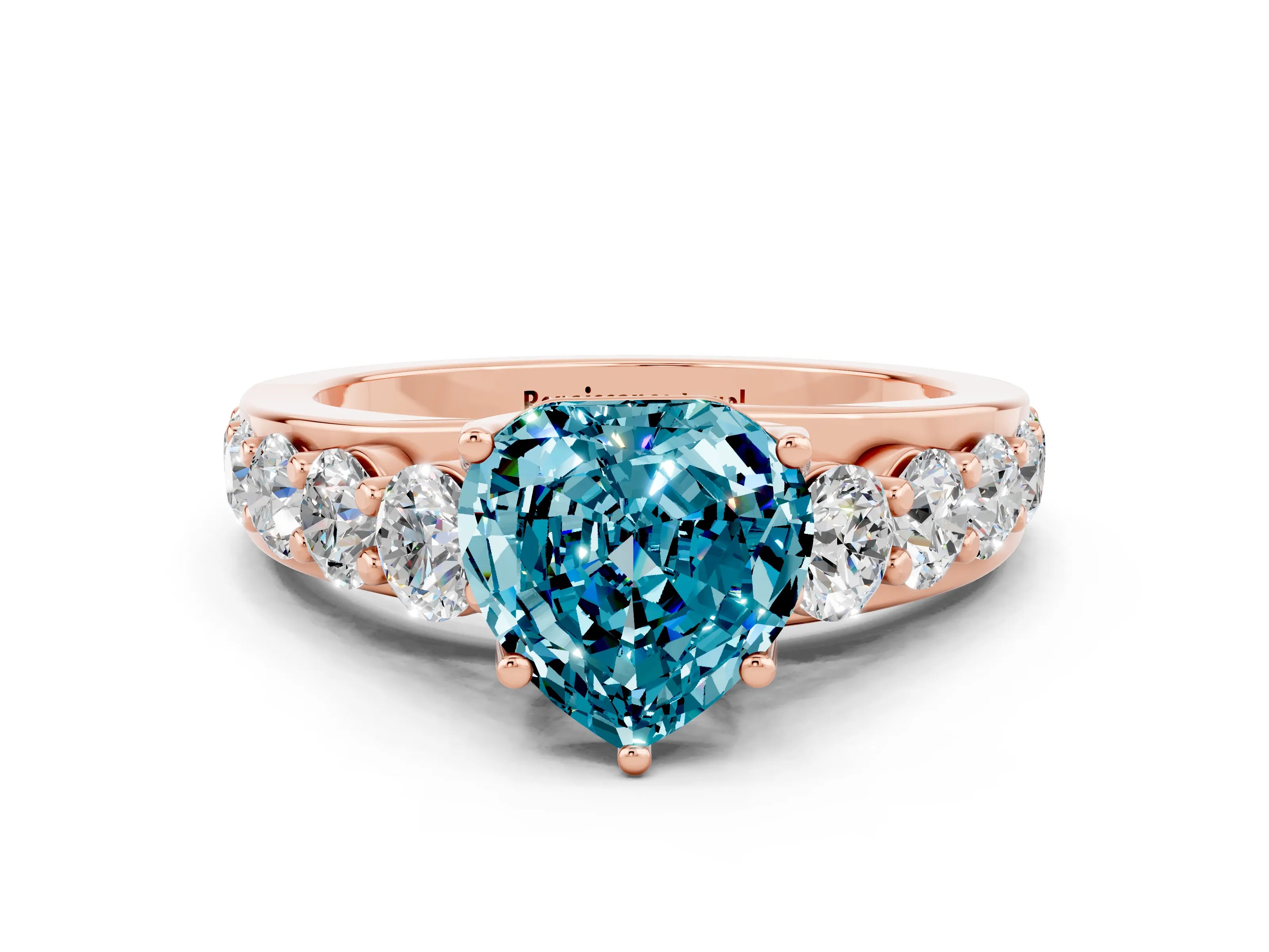 Rose gold Heart Cut Blue Topaz Engagement Ring with Pavé Band and Four-Prong Setting