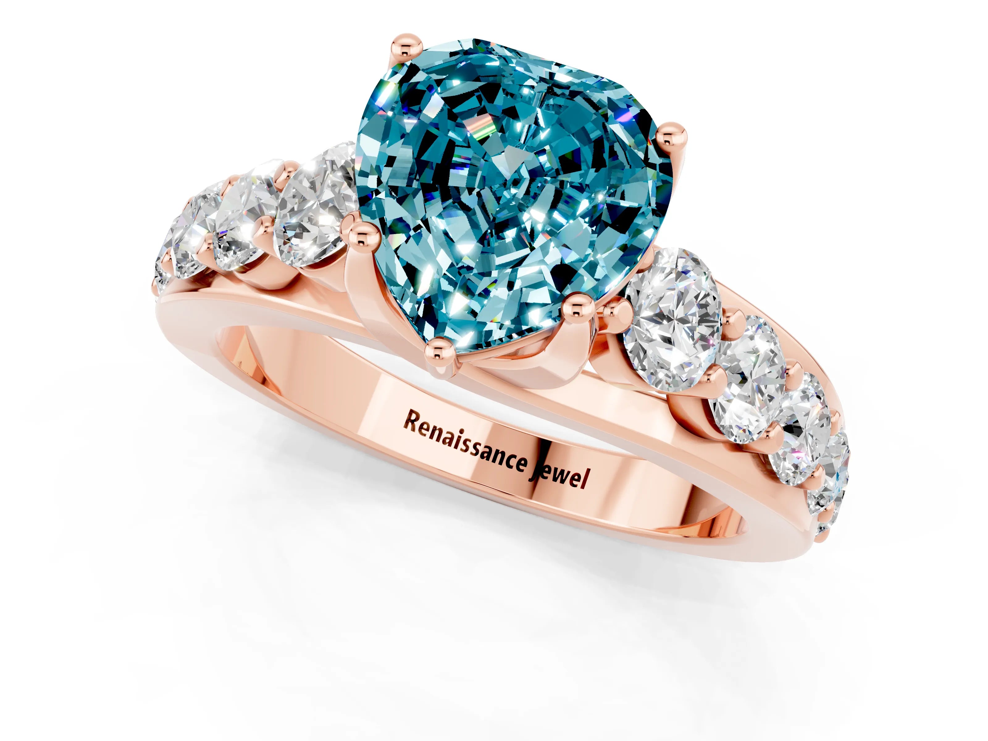 Rose gold Heart Cut Blue Topaz Engagement Ring with Pavé Band and Four-Prong Setting_1