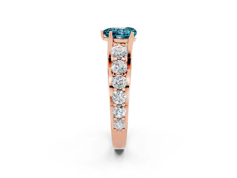 Rose gold Heart Cut Blue Topaz Engagement Ring with Pavé Band and Four-Prong Setting_2