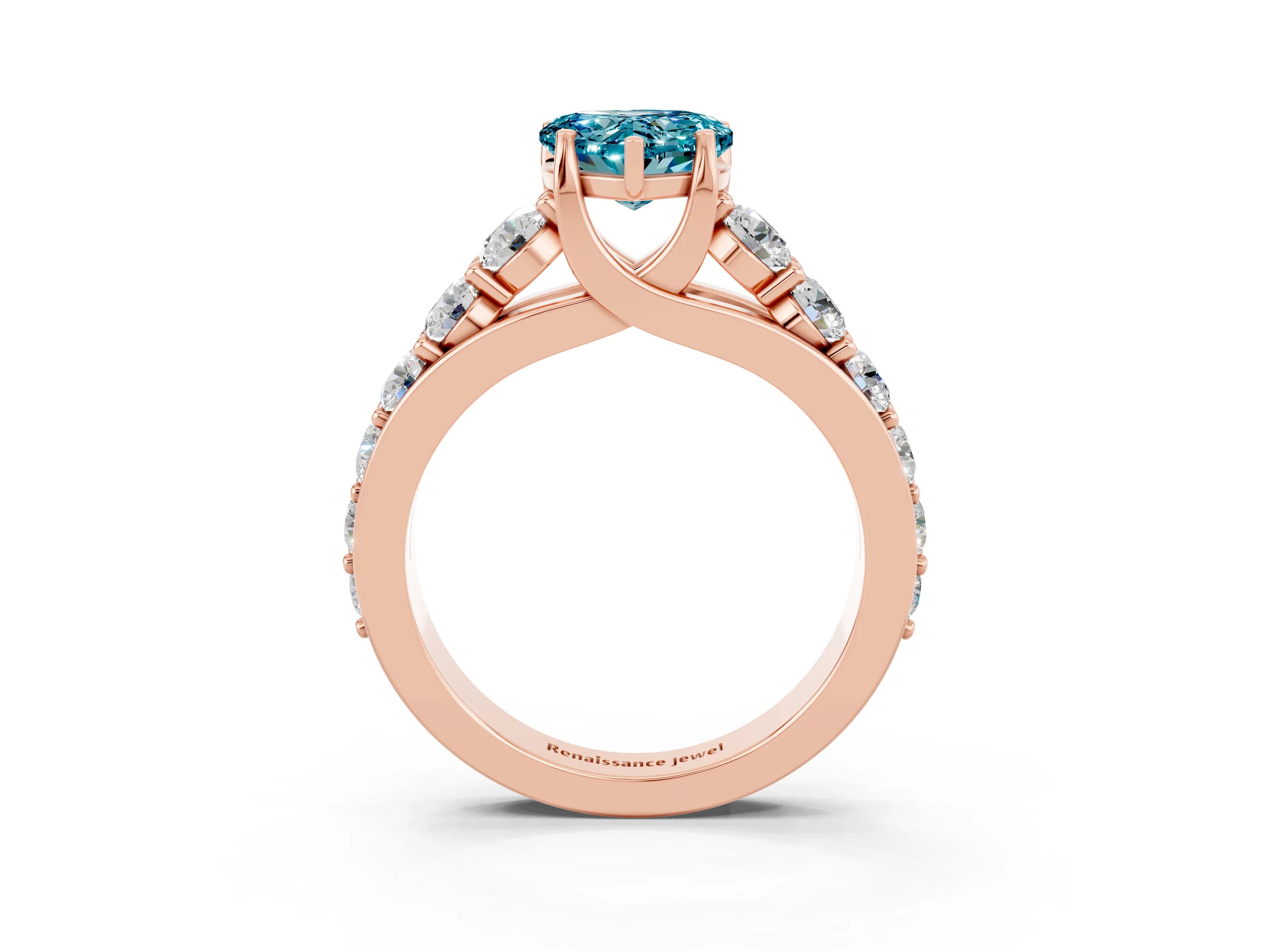 Rose gold Heart Cut Blue Topaz Engagement Ring with Pavé Band and Four-Prong Setting_3