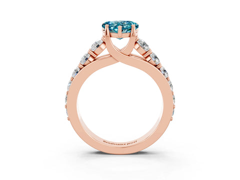 Rose gold Heart Cut Blue Topaz Engagement Ring with Pavé Band and Four-Prong Setting_3